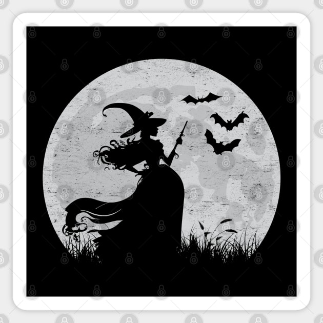 Moonlit Halloween Witchcraft: Witch Silhouette Against A Full Moon Sticker by TwistedCharm